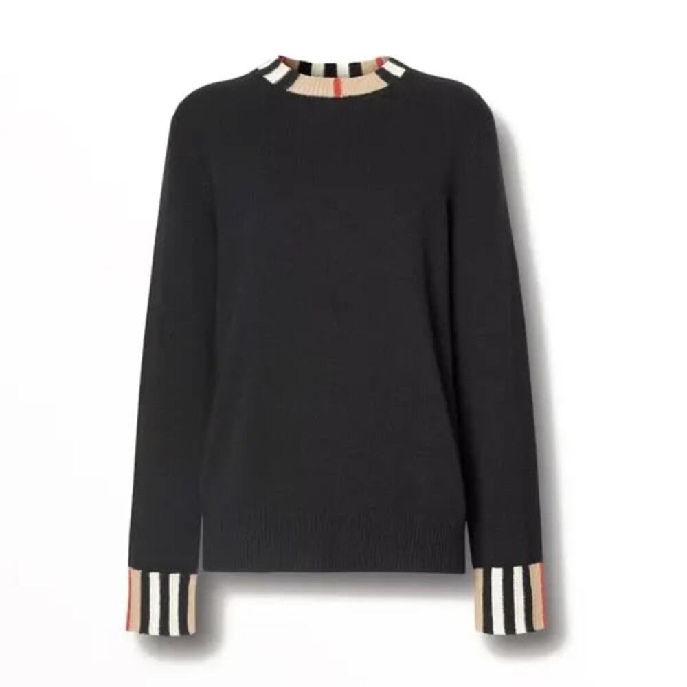 Burberry Icon Stripe Trim Cashmere Sweater L